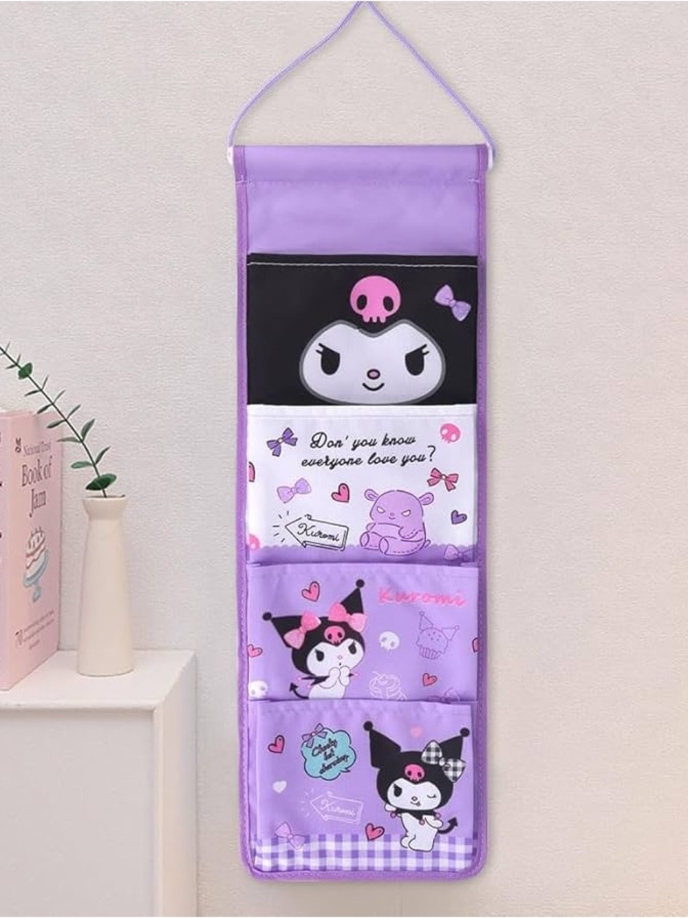 Purple Hanging Pocket Organizer - Cute Character Storage